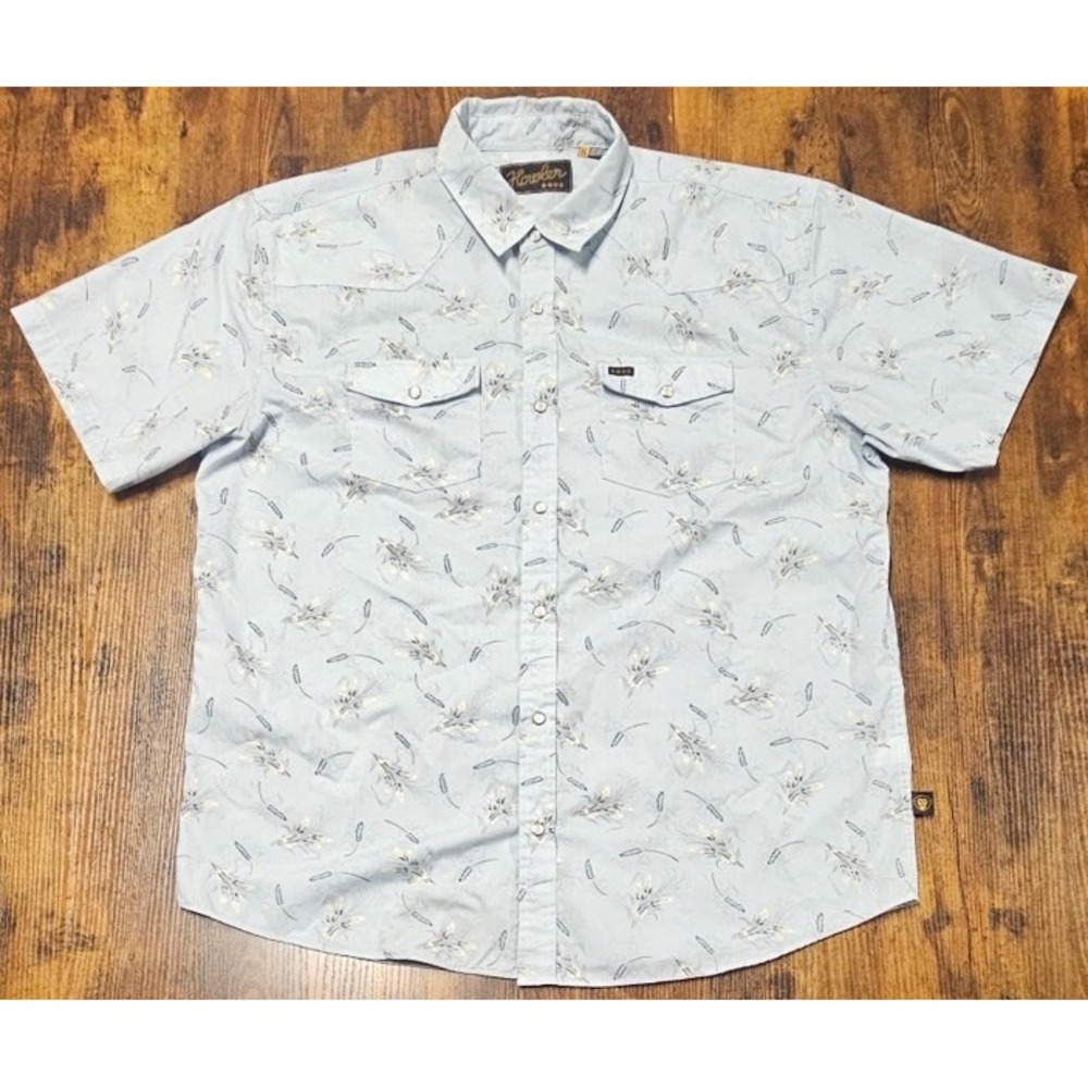 Howler Brothers Pearl Snap Shirt Men's XLarge Light Blue Floral Leaf Shirt